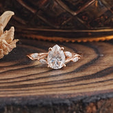 Nature-Inspired Pear-Shaped Classic Moissanite Ring for Engagement and Weddings